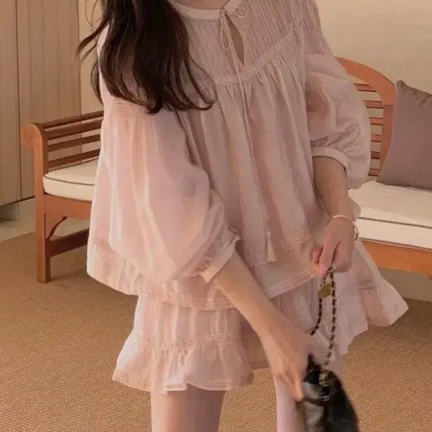 [BUNJANG] Wearweather Mullee Two-Piece Set Pink / 웨어웨더 뮬리 투피스 핑크