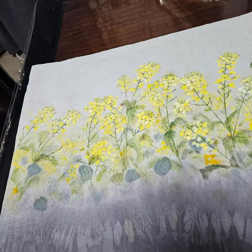 [BUNJANG] Natural Dyed Ramie Fabric with Rapeseed Flower Illustration / 유채꽃그림천연염색다포