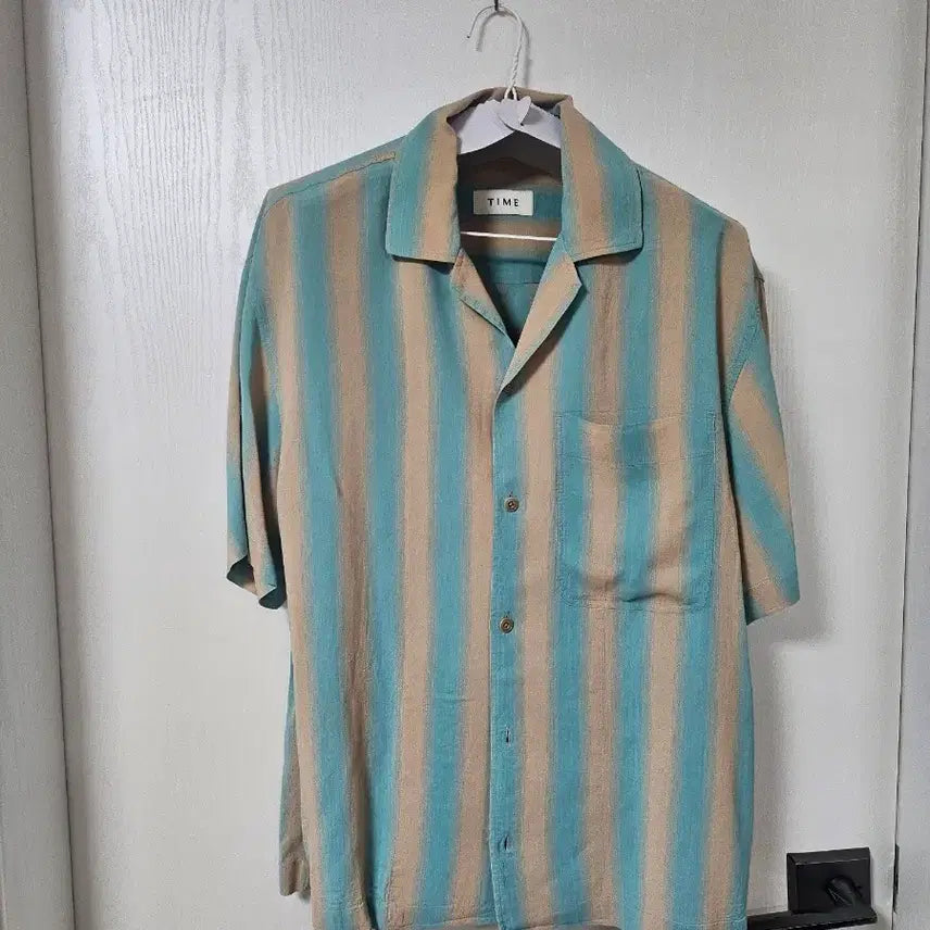 [BUNJANG] Time Homme Striped Open Collar Short Sleeve Shirt / 타임옴므 셔츠