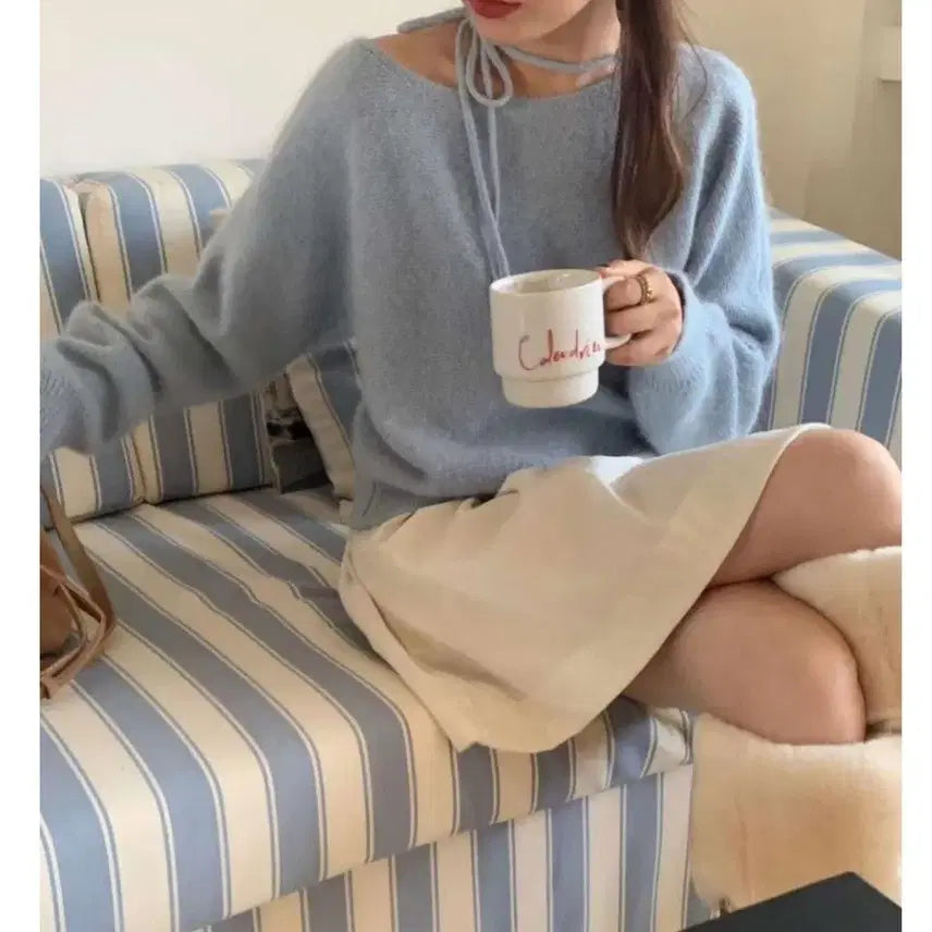 [BUNJANG] Angora Choker Knit - Sky Blue / 앙고라 초커 니트