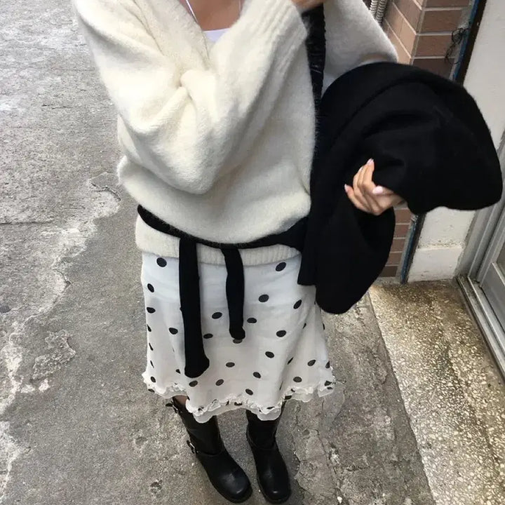 [BUNJANG] Dot Frill Midi Skirt / 도트 프릴 미디 스커트