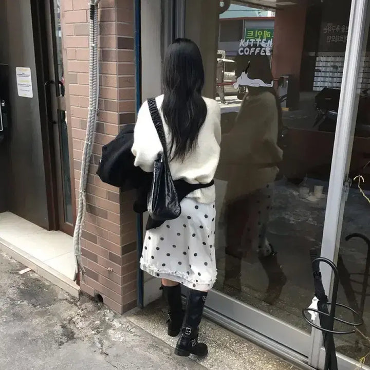 [BUNJANG] Dot Frill Midi Skirt / 도트 프릴 미디 스커트