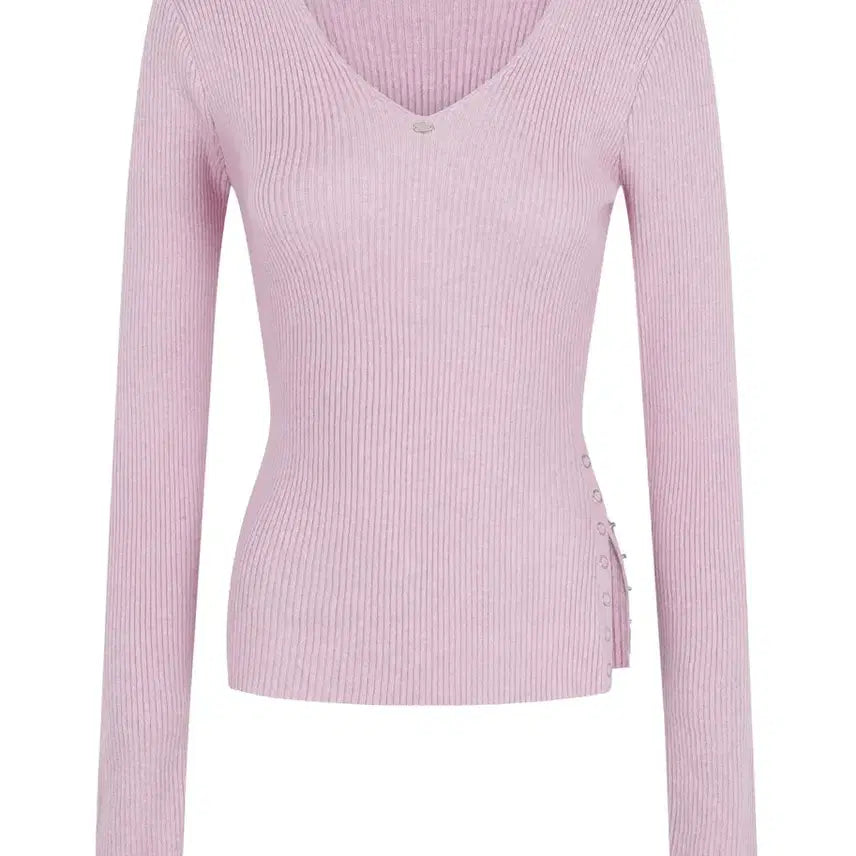 [BUNJANG] Pale Jade Side Slit V-Neck Knit Pink / 페일제이드 사이드 슬릿 브이넥니트 핑크