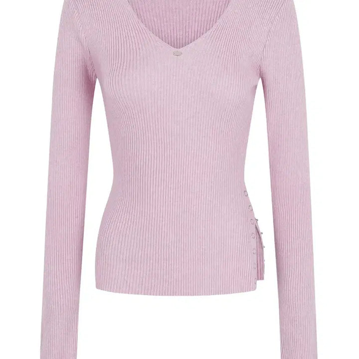 [BUNJANG] Pale Jade Side Slit V-Neck Knit Pink / 페일제이드 사이드 슬릿 브이넥니트 핑크