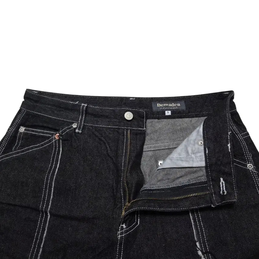 [BUNJANG] DEMADEN Line Cutting Black Denim Pants / DEMADEN 디메이든 라인 커팅 흑청 데님 팬츠