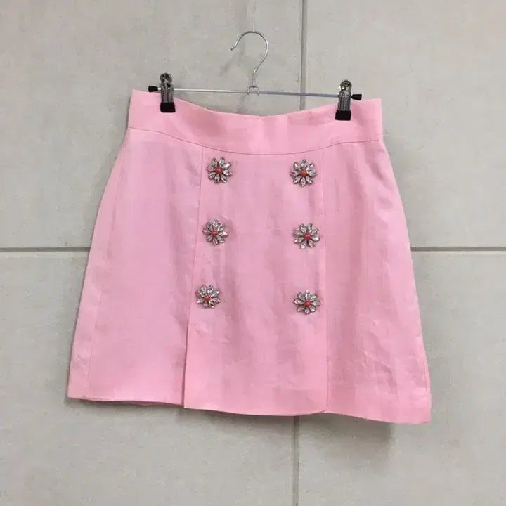 [BUNJANG] Pink Jewel Embellished Mini Skirt (New) / (새상품)핑크 보석장식 미니 스커트
