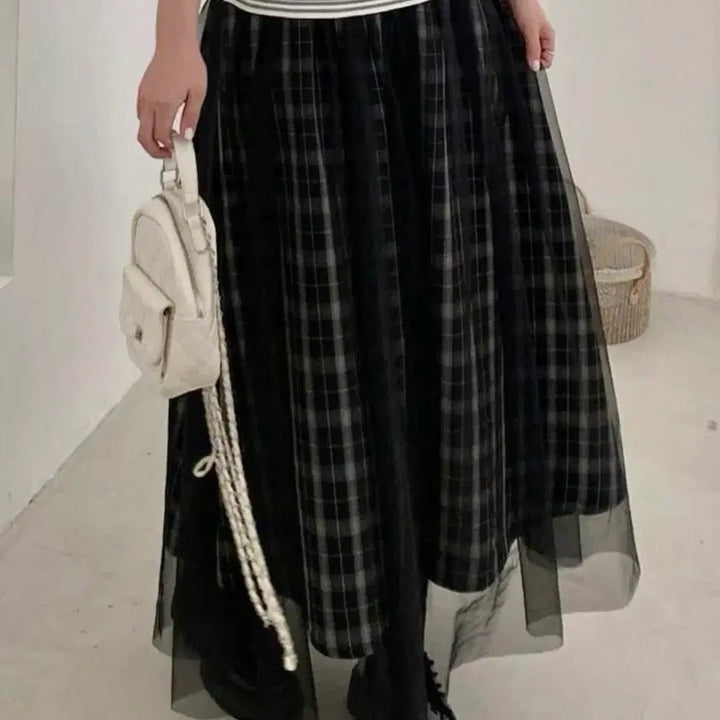 [BUNJANG] Plus Size Plaid Long Skirt / 빅사이즈 체크 롱치마