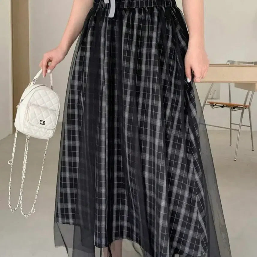 [BUNJANG] Plus Size Plaid Long Skirt / 빅사이즈 체크 롱치마