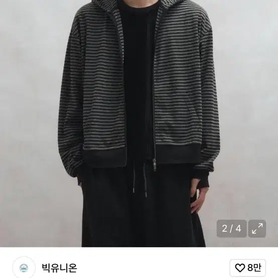 [BUNJANG] Big Union Stripe Finger Hole Hoodie Zip-up / 빅유니온 스트라이프 핑거홀 후드 집업 L