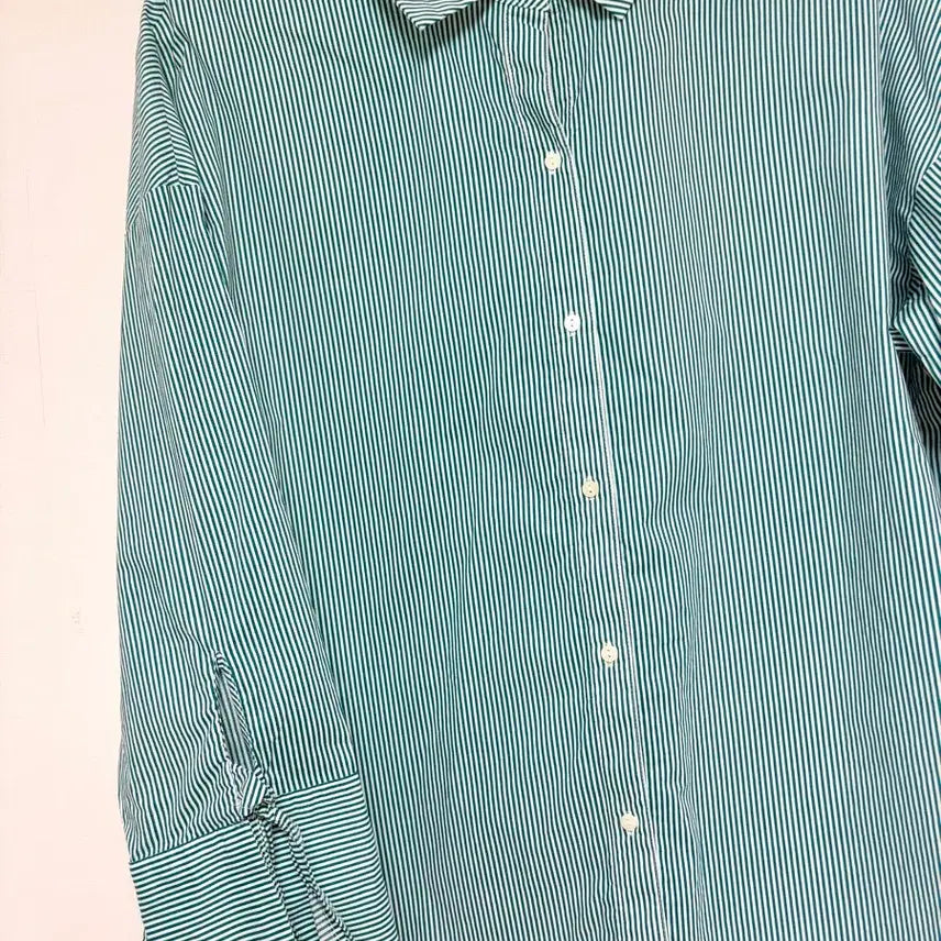 [BUNJANG] A&amp;D Green Stripe Ribbon Sleeve Blouse / A&amp;D 그린 스트라이프 리본 소매 셔츠 블라우스