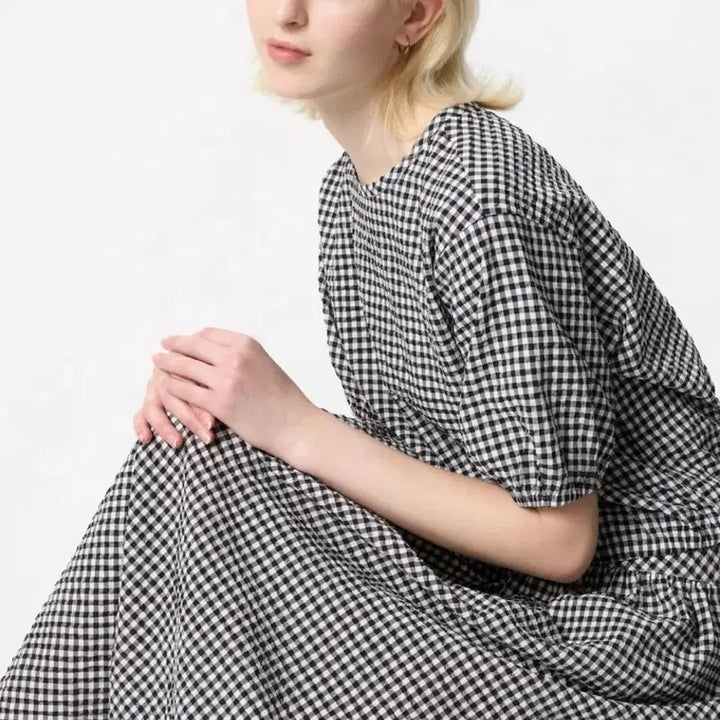 [BUNJANG] Uniqlo Gingham Check Short Sleeve Blouse / 유니클로 깅엄체크 반팔블라우스 새상품
