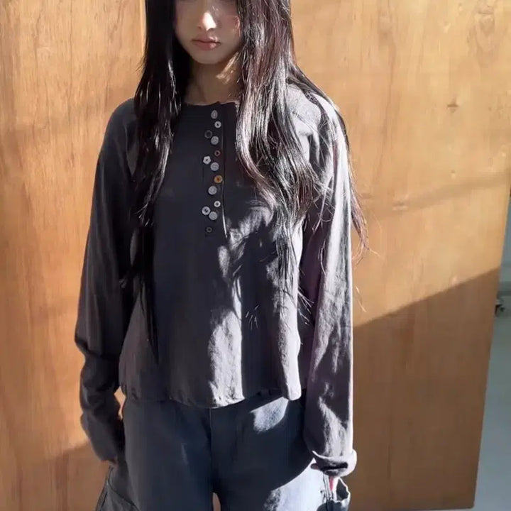 [BUNJANG] HiFiPUNK Kou Button Top Charcoal / 하이파이펑크 코우 버튼 탑 차콜