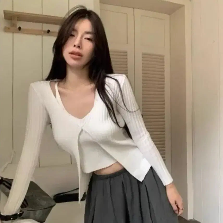 [BUNJANG] Ribbed Cardigan and Camisole Set / 가디건 + 나시 세트