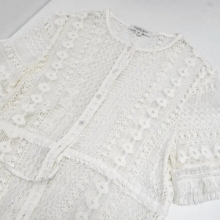 [BUNJANG] Thursday Island Scallop Short Sleeve Long Cardigan / 써스데이아일랜드 스카시 반팔 롱 가디건 (23년)