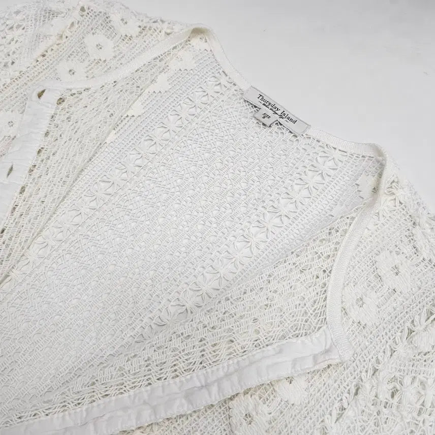 [BUNJANG] Thursday Island Scallop Short Sleeve Long Cardigan / 써스데이아일랜드 스카시 반팔 롱 가디건 (23년)
