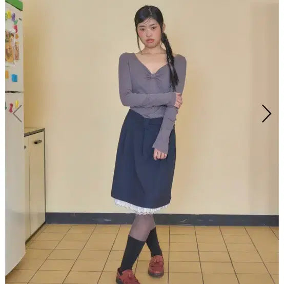 [BUNJANG] Shakiri Bow Wool Lace Skirt - Navy / 샤키리 Shakiri 보우 울 레이스 스커트 네이비