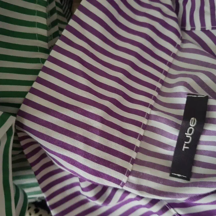 [BUNJANG] Striped Pullover Shirts Set / 그린+보라색 스트라잎 셔츠( 1+1)