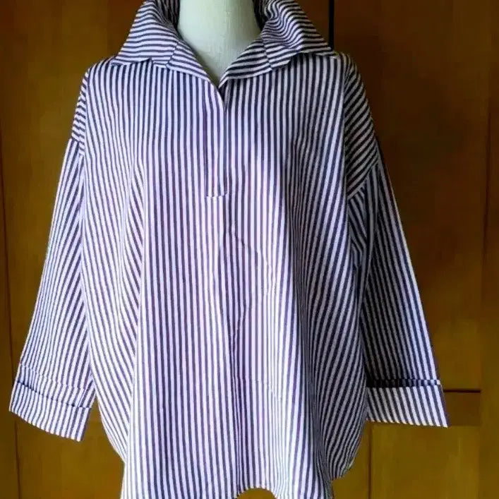 [BUNJANG] Striped Pullover Shirts Set / 그린+보라색 스트라잎 셔츠( 1+1)
