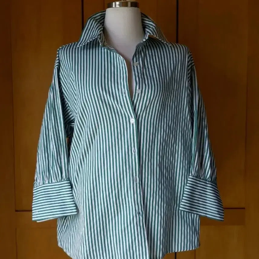 [BUNJANG] Striped Pullover Shirts Set / 그린+보라색 스트라잎 셔츠( 1+1)