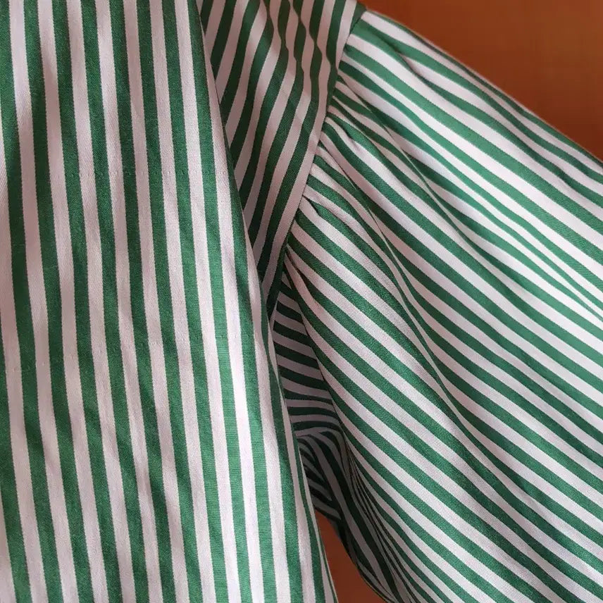 [BUNJANG] Striped Pullover Shirts Set / 그린+보라색 스트라잎 셔츠( 1+1)