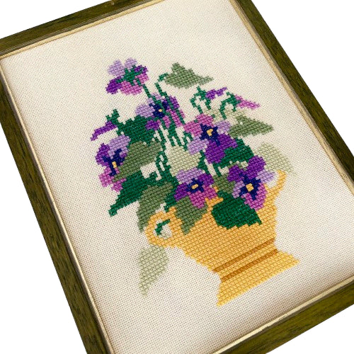 [BUNJANG] Vintage German Violet Cross Stitch Frame / 독일 빈티지 제비꽃 십자수 액자