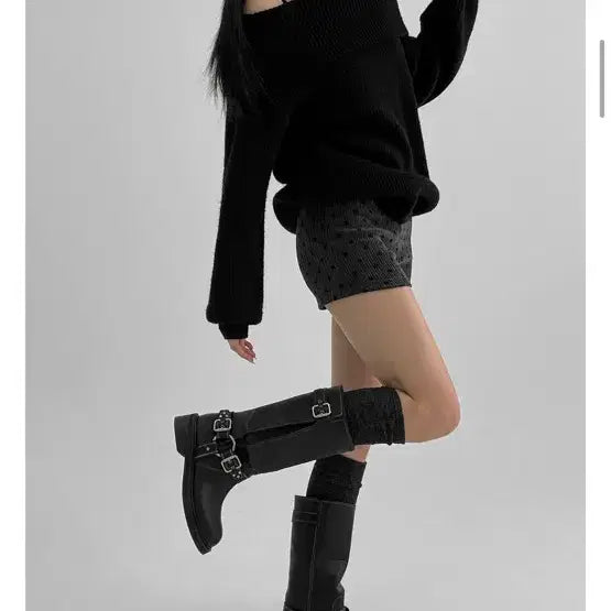 [BUNJANG] Black Up Buckle Mid Boots / 블랙업 버클 미들부츠
