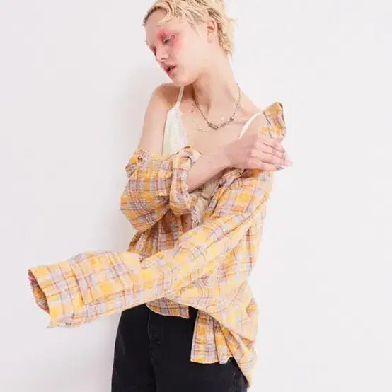 [BUNJANG] AZIF Kelly Dirty Washing Oversized Check Shirt / 에즈이프켈리 더티워싱 오버핏 체크셔츠 free