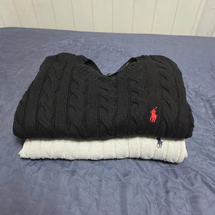 [BUNJANG] Polo Ralph Lauren Cable Knit Sweater / (2장) 폴로 랄프로렌 케이블 니트 XL 블랙, 그레이