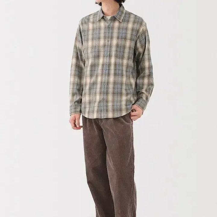 [BUNJANG] MUJI Flannel Check Shirt Beige 2XL / 무인양품 플란넬 체크 셔츠 베이지 2XL