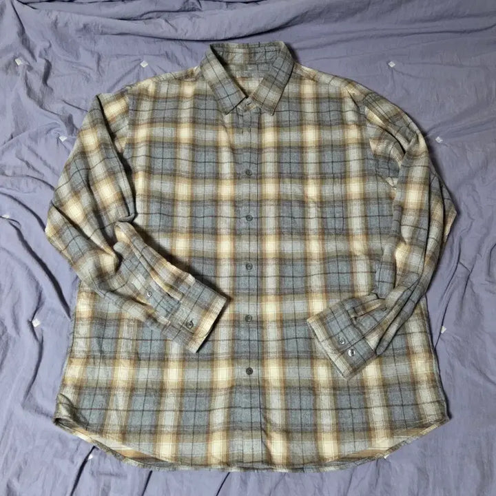 [BUNJANG] MUJI Flannel Check Shirt Beige 2XL / 무인양품 플란넬 체크 셔츠 베이지 2XL