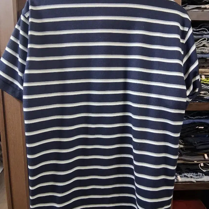 [BUNJANG] Uniqlo Navy Striped Short-Sleeve Polo Shirt / 유니클로 네이비 스트라이프 반팔 카라티(95)