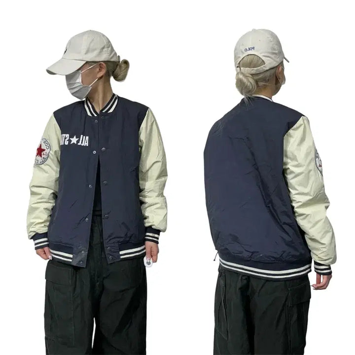 [BUNJANG] Converse Navy Old School Quilted Varsity Jacket / 컨버스 네이비 올드스쿨 누빔 바시티 자켓 스타디움 점퍼 M
