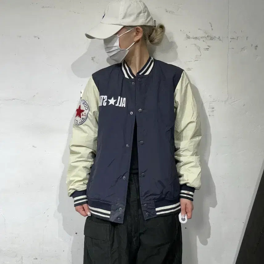 [BUNJANG] Converse Navy Old School Quilted Varsity Jacket / 컨버스 네이비 올드스쿨 누빔 바시티 자켓 스타디움 점퍼 M