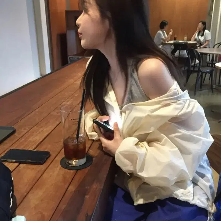 [BUNJANG] Prism Oversized Hooded Windbreaker Jacket - Cream / 프리즘 오버핏 후드 바람막이 cream색