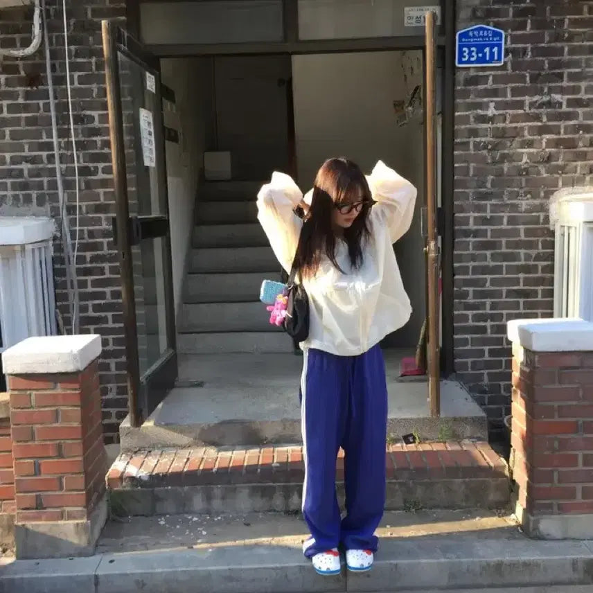 [BUNJANG] Prism Oversized Hooded Windbreaker Jacket - Cream / 프리즘 오버핏 후드 바람막이 cream색