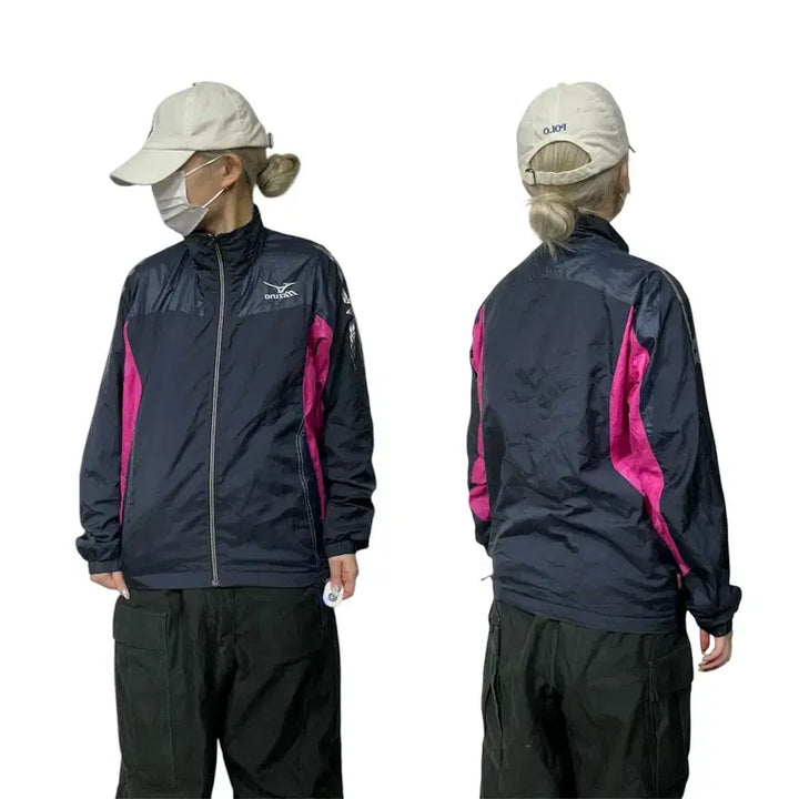 [BUNJANG] Mizuno Navy Old School Pink Track Jacket S / 미즈노 네이비 올드스쿨 핑크 오버핏 트랙 자켓 S