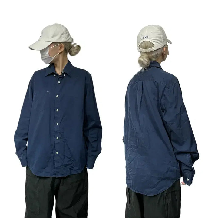 [BUNJANG] Tommy Hilfiger Solid Navy Oversized Shirt M / 타미 힐피거 솔리드 네이비 오버핏 셔츠 M