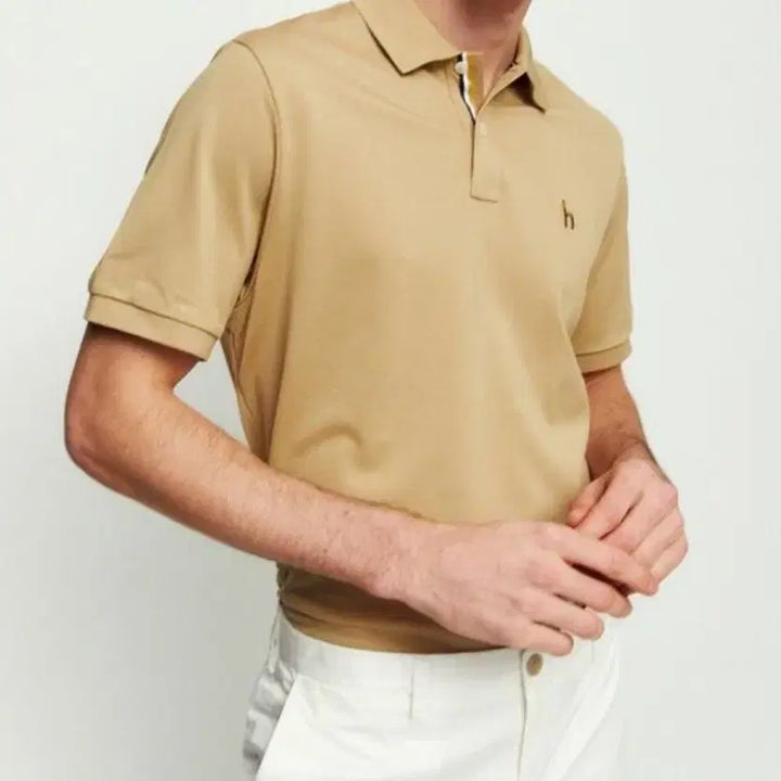[BUNJANG] HAZZYS Beige Cotton Blend Short Sleeve Polo Shirt / HAZZYS 헤지스 베이지 면혼방 반팔 카라 티셔츠 105