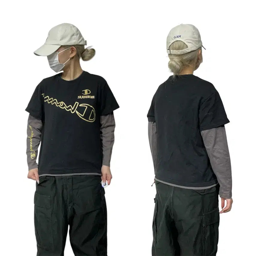 [BUNJANG] Champion Japan Big Logo Long Sleeve T-shirt / 챔피온 재팬 빅 로고 블랙 차콜 긴팔티