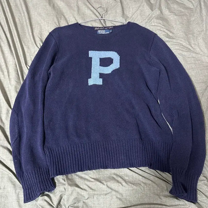 [BUNJANG] Polo Ralph Lauren P Logo Navy Knit Sweater / 폴로 랄프로렌 P 로고 니트 네이비