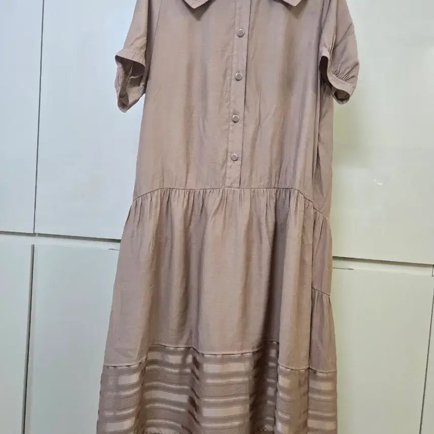 [BUNJANG] Collared Long Dress Brown Short Sleeve / 카라넥 롱 원피스 브라운 반팔