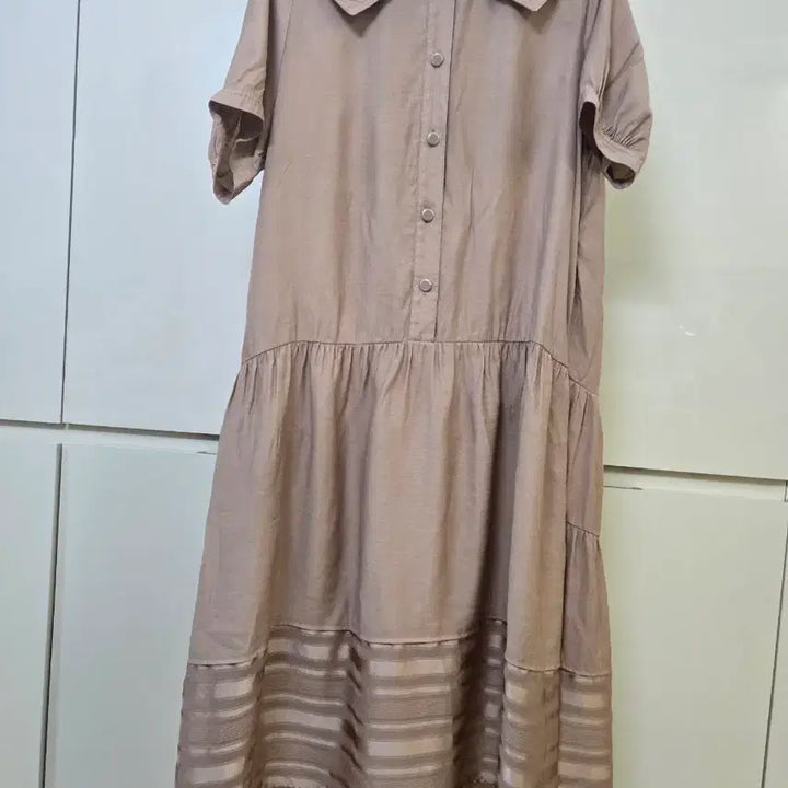 [BUNJANG] Collared Long Dress Brown Short Sleeve / 카라넥 롱 원피스 브라운 반팔