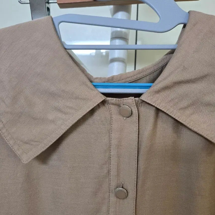 [BUNJANG] Collared Long Dress Brown Short Sleeve / 카라넥 롱 원피스 브라운 반팔
