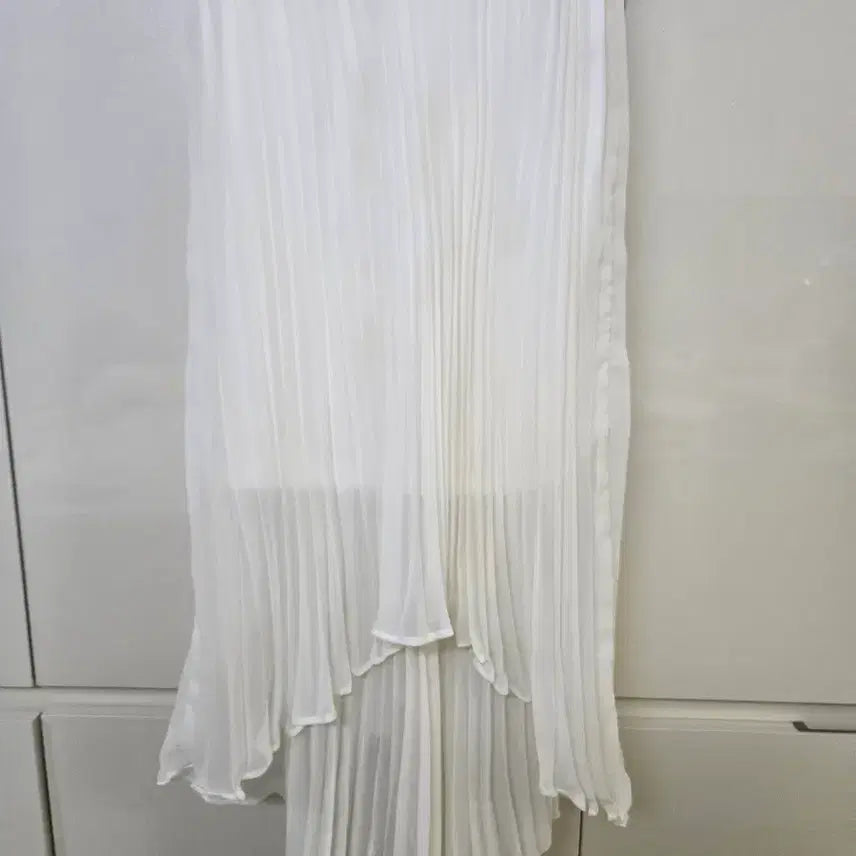 [BUNJANG] White Chiffon Pleated Long Skirt / 화이트 쉬폰 플리츠 롱 스커트