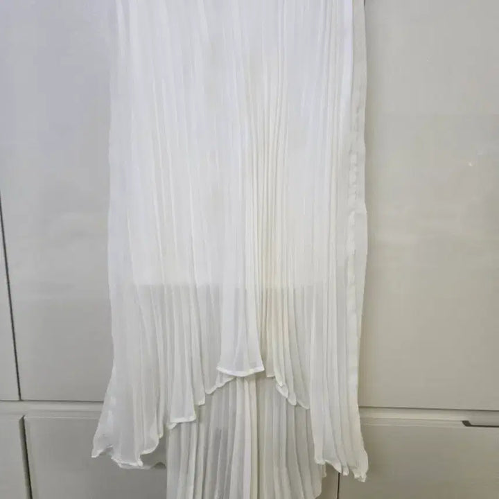 [BUNJANG] White Chiffon Pleated Long Skirt / 화이트 쉬폰 플리츠 롱 스커트
