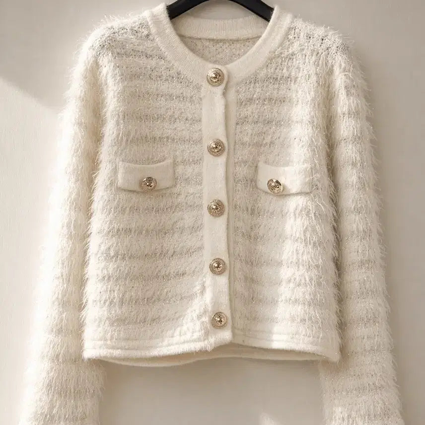 [BUNJANG] Ivory Tweed Style Cardigan / 아이보리 트위드 스타일 가디건
