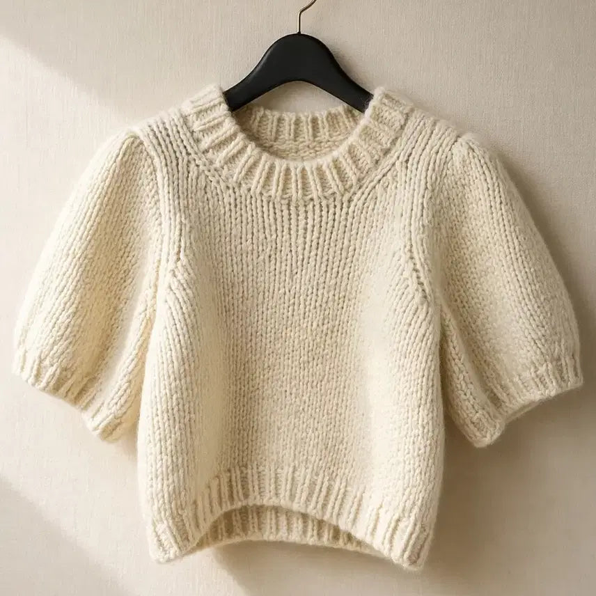 [BUNJANG] Ivory Short Knit Top / 아이보리 숏 기장 니트 반팔