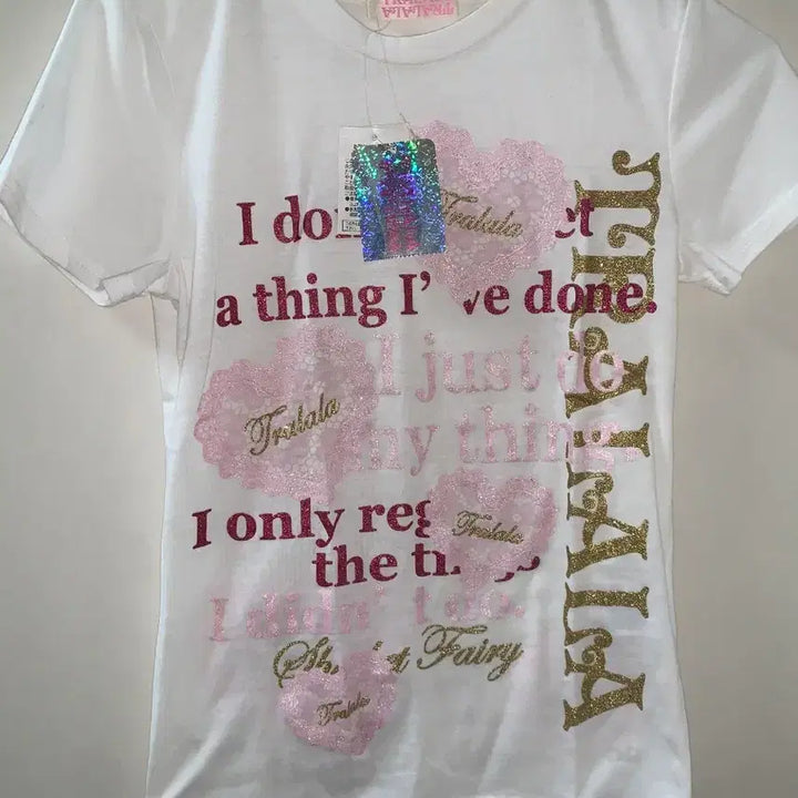 [BUNJANG] Tralala Pink Gold Glitter White T-shirt / !!수요일까지만 할인!! 트랄라라 tralala 반팔 티셔츠 갸루