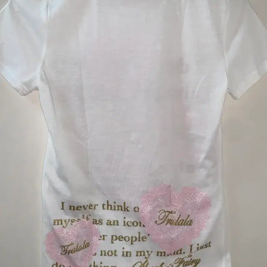 [BUNJANG] Tralala Pink Gold Glitter White T-shirt / !!수요일까지만 할인!! 트랄라라 tralala 반팔 티셔츠 갸루