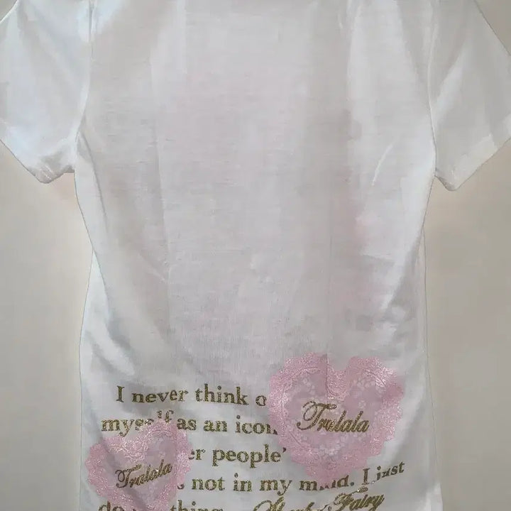 [BUNJANG] Tralala Pink Gold Glitter White T-shirt / !!수요일까지만 할인!! 트랄라라 tralala 반팔 티셔츠 갸루